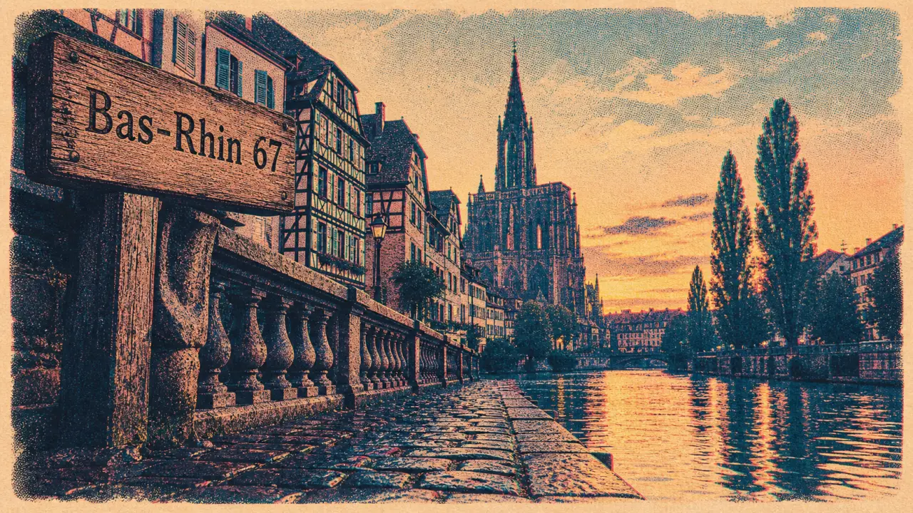 Alsace bas-rhin : quai de Strasbourg, cathédrale gothique et maisons