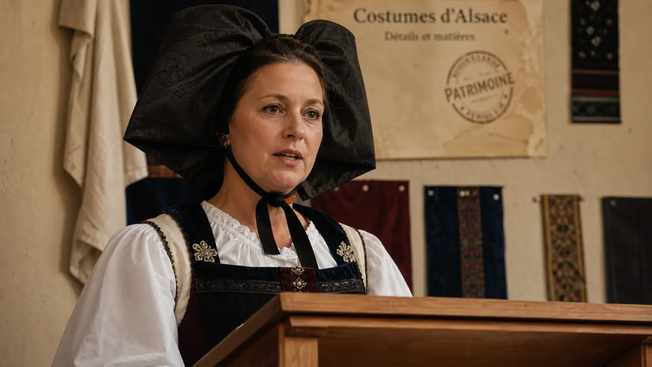Femme en alsace costume traditionnel avec coiffe Schlupfkàpp et nœud noir