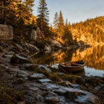 Vue du Lac Blanc en Alsace lac : sentier, reflets et barque