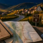 Alsace route des vins : carte et carnet de voyage, vignobles et route