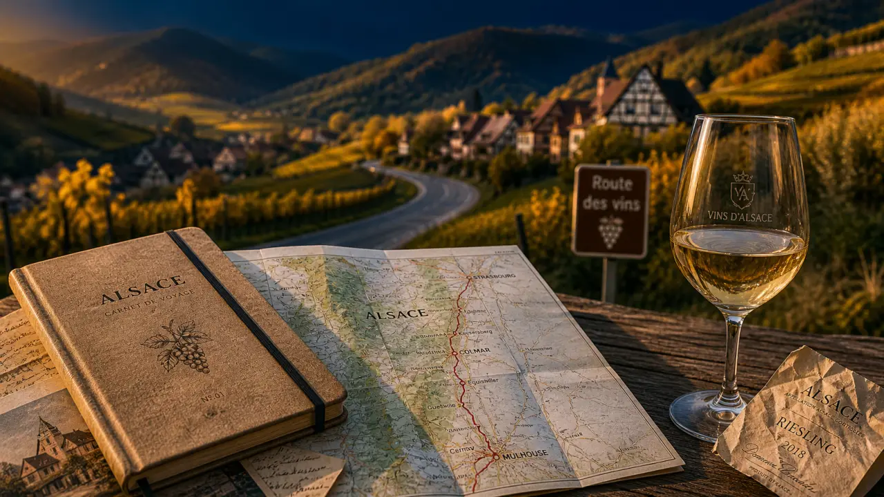 Alsace route des vins : carte et carnet de voyage, vignobles et route