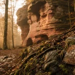 Colorado alsacien : rocher rouge Altschlossfelsen, grès rose côté allemand