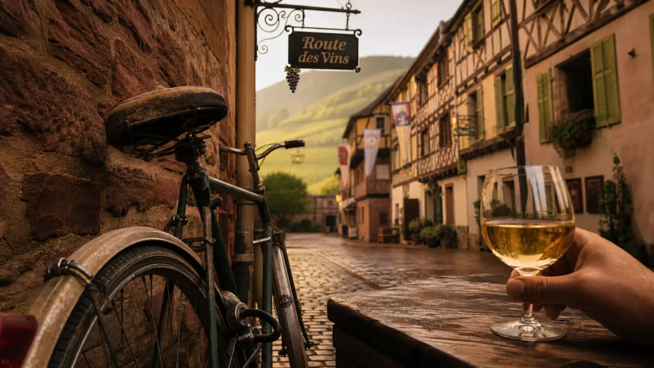 Découvrir alsace à vélo : ruelle alsacienne et Route des vins