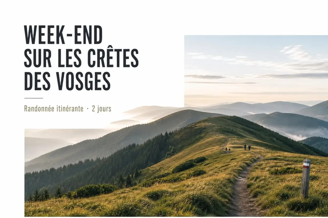 Randonnée vosges 2 jours ferme auberge sur les crêtes des Vosges avec sentier balisé et panorama de montagne