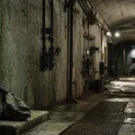 Ligne maginot bunker : entrée souterraine en Alsace, couloir béton et casemate