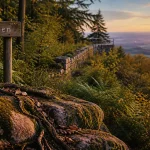 Mont Sainte-Odile, mur païen sur sentier de randonnée, golden hour