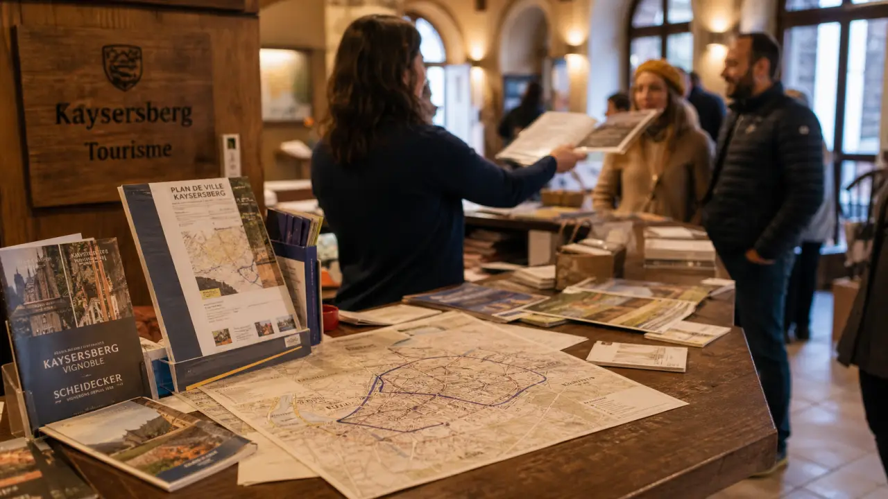 Office tourisme Kaysersberg Alsace : cartes et plans sur table