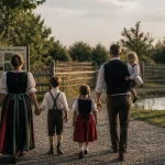 Parc des cigognes alsace : famille devant une cigogne au parc