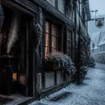 Ruelle alsacienne en hiver, que visiter en alsace en hiver, maisons à colombages sous la neige