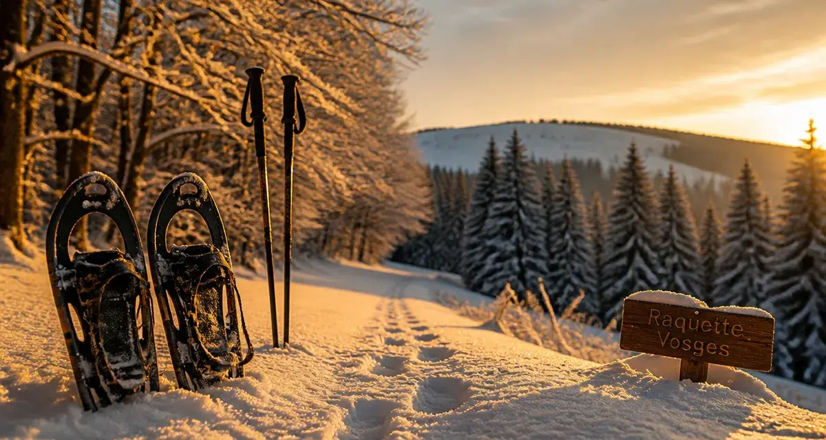 Randonnée en raquette dans les Vosges : raquettes et crête enneigée
