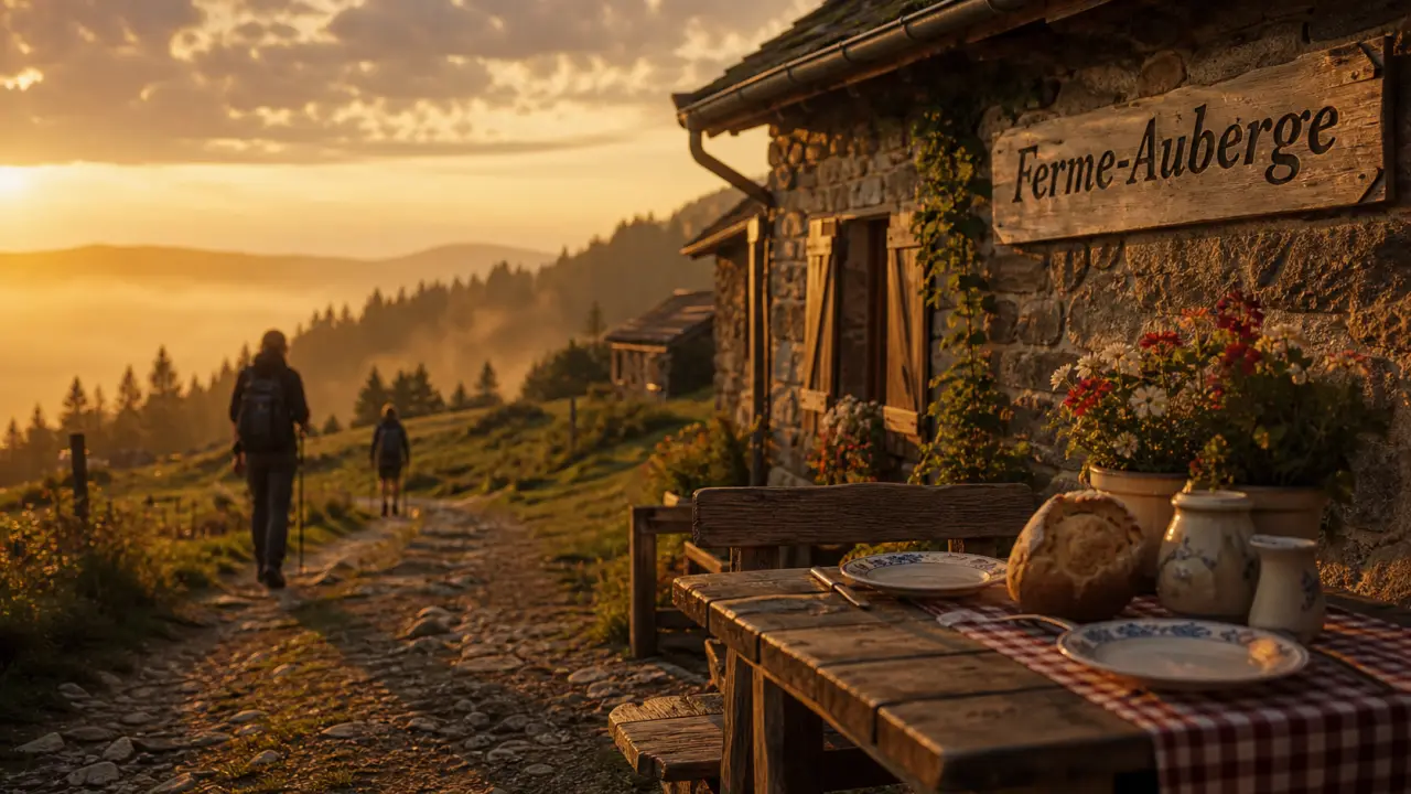 Randonnée vosges 2 jours ferme auberge : ferme-auberge vosgienne au golden hour
