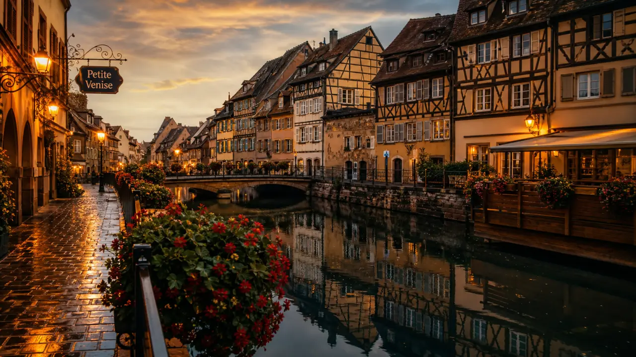 Visiter Colmar : Petite Venise, reflets et géraniums au golden hour à Colmar