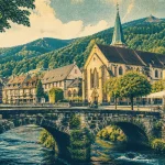 Visiter munster alsace : pont de pierre sur la Fecht près de l’abbaye Saint-Grégoire