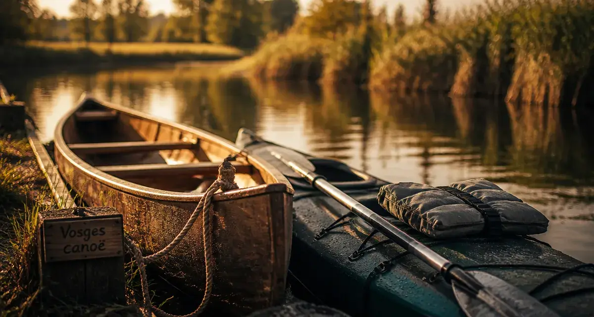 Vosges canoe : kayak amarré au Ried alsacien