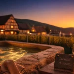 Week end amoureux Alsace jacuzzi : terrasse privée, vignes et maisons à colombages