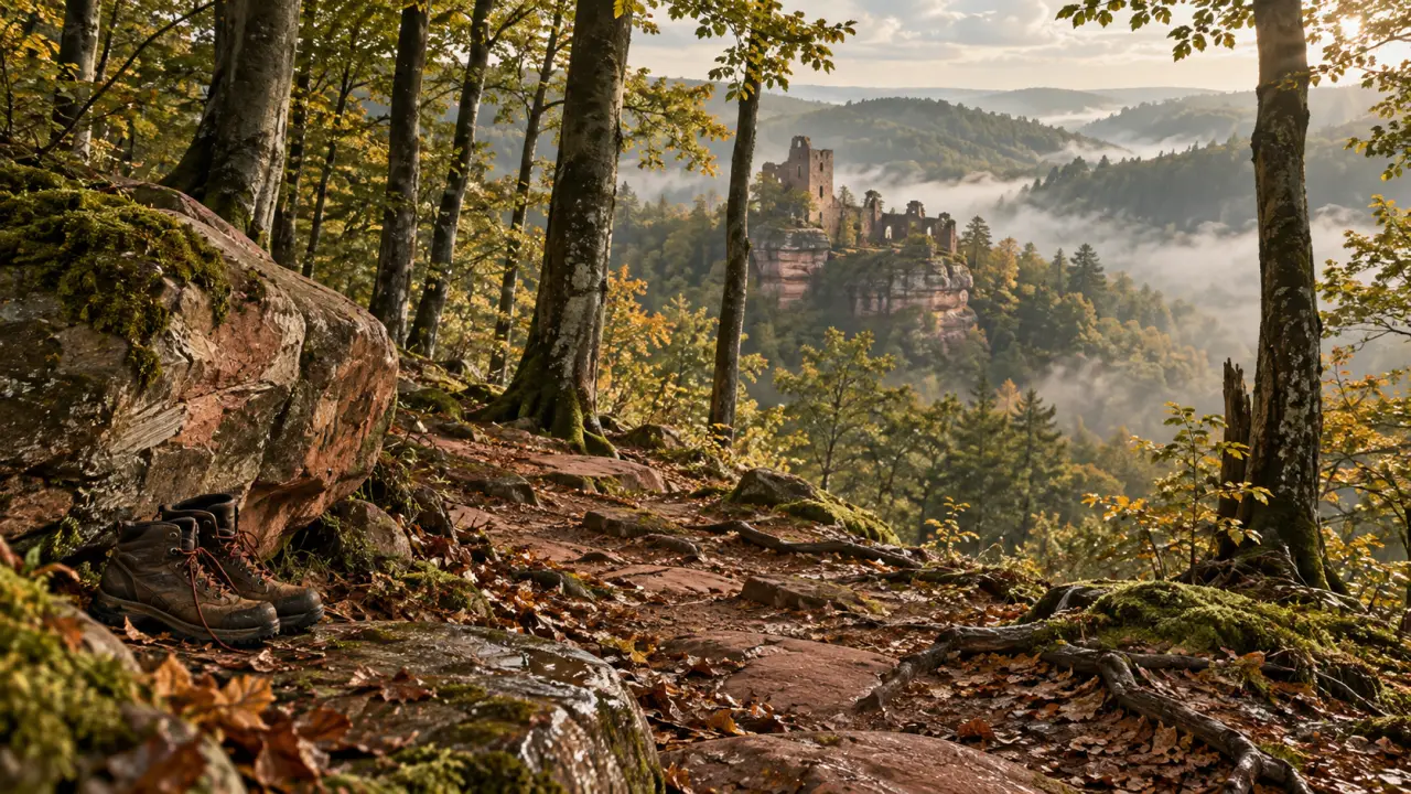 Sentier forestier en Alsace du Nord vers la ruine de Fleckenstein