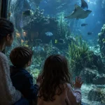 Aquarium a visiter alsace : enfants devant un grand aquarium vitré