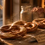 bretzel strasbourg : trois bretzels dorés au gros sel, vapeur légère