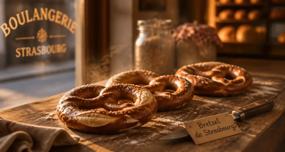 bretzel strasbourg : trois bretzels dorés au gros sel, vapeur légère