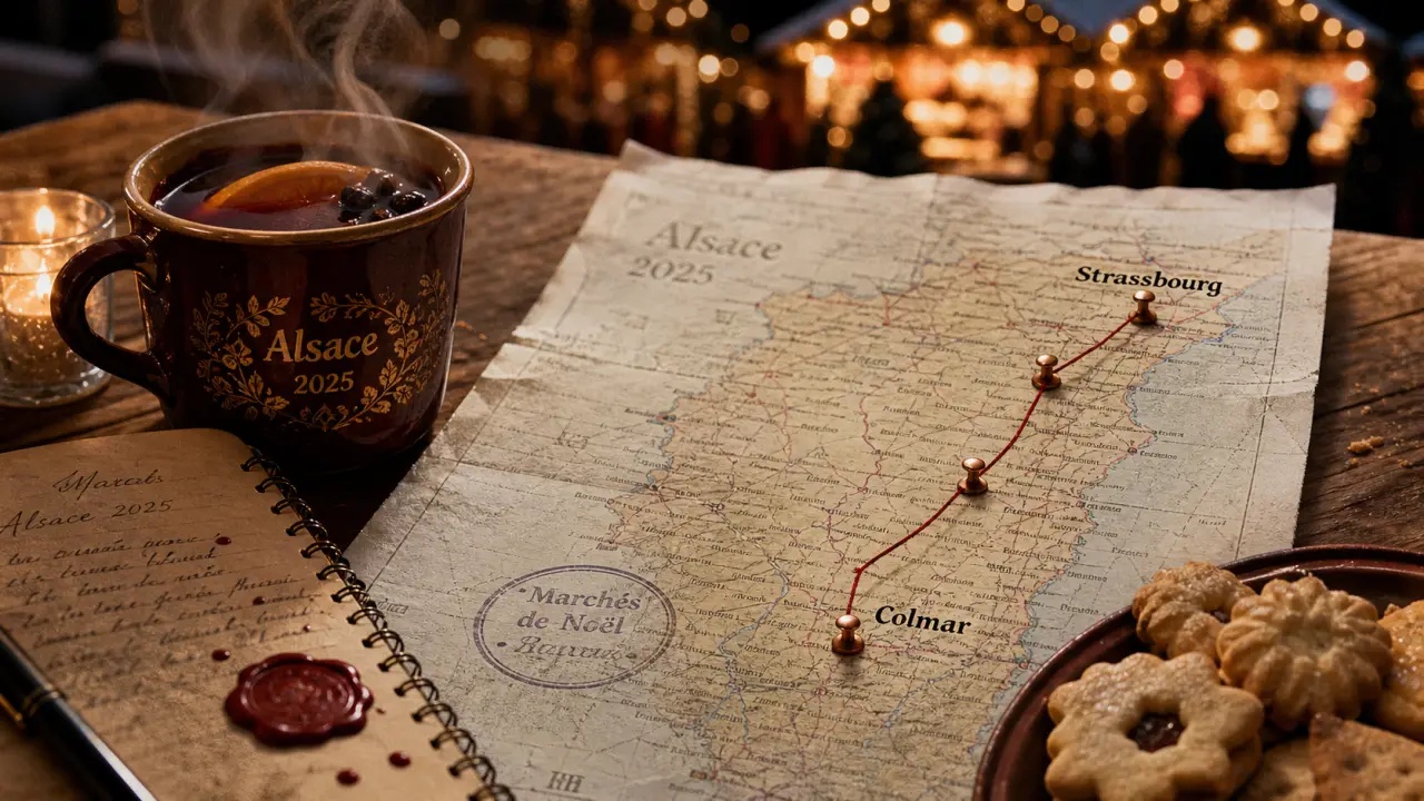 Carte des marchés de noël en alsace 2025 : itinéraire Strasbourg Colmar