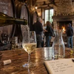 Cave a visiter alsace : table de dégustation en cave alsacienne