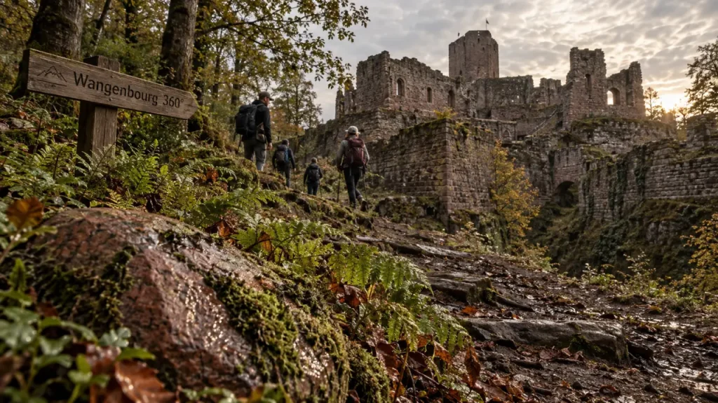 Château de Wangenbourg, donjon de 24 m, randonnée depuis le chemin forestier