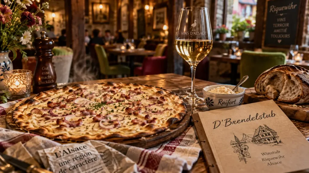 D'Brendelstub à Riquewihr : flammekueche, raifort, vin d’Alsace, restaurant JL Brendel
