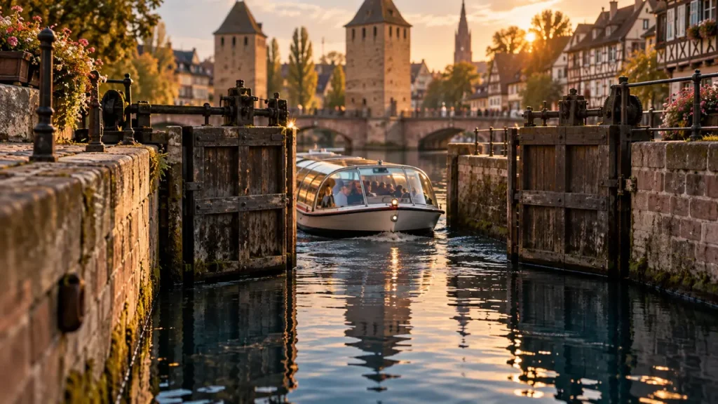 Écluses de Strasbourg : 2 ouvrages dans la Petite France et 13 arches au barrage Vauban