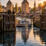Ecluse de Strasbourg à la Petite France : sas avec bateau-promenade
