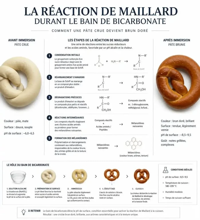 Infographie sur le rôle du bicarbonate dans la fabrication du bretzel