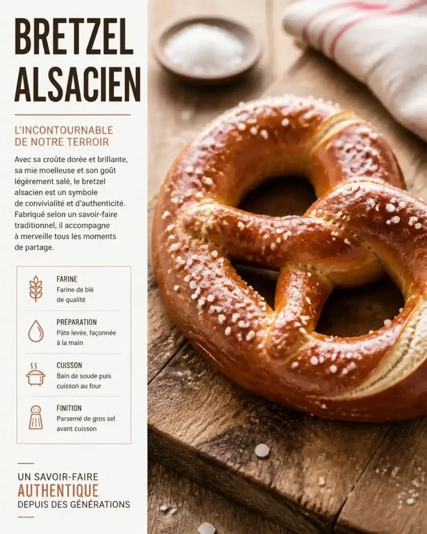 Bretzel traditionnel de Strasbourg sur une planche en bois