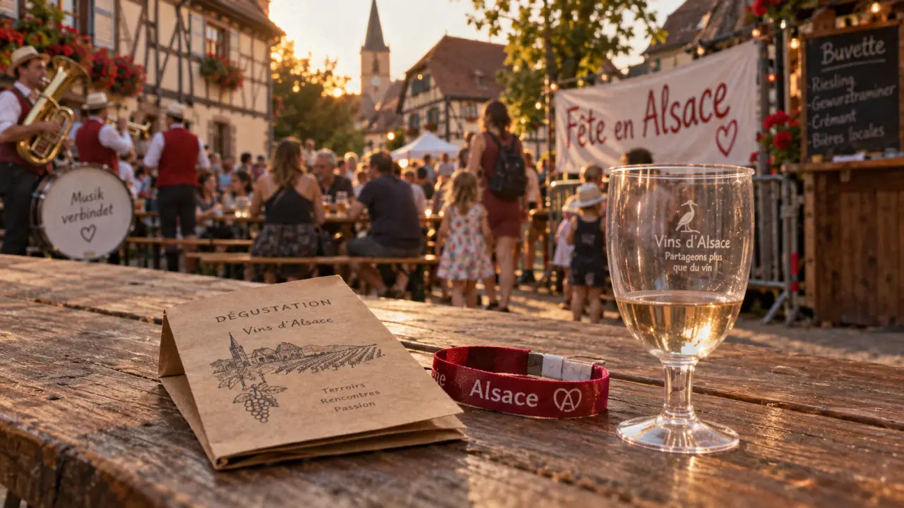 Fête en alsace ce week end bas-rhin : bracelet de dégustation sur table en bois