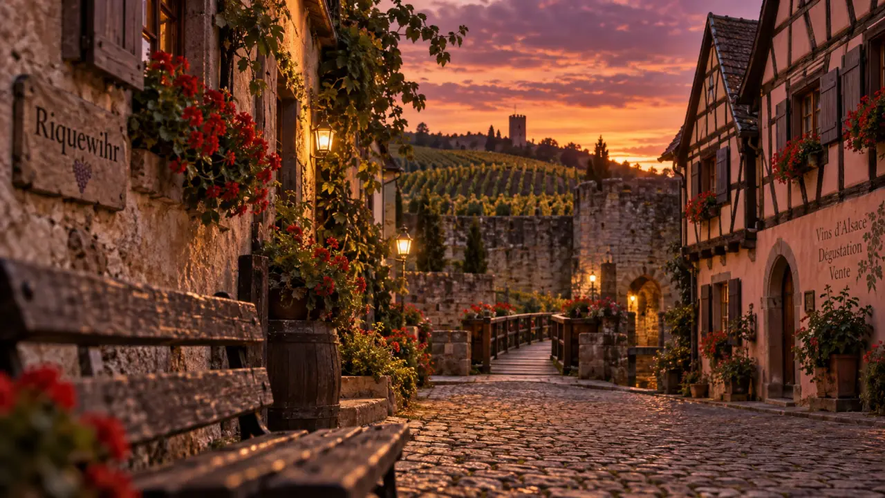 Les plus beaux endroits à visiter en Alsace : ruelle de Riquewihr, maisons à colombages et vignes