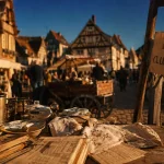 Marché aux puces ce week end en Alsace : table de brocante en village, vue rue