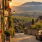 Que visiter en alsace au printemps : ruelle, maisons à colombages, vignes et Route des Vins