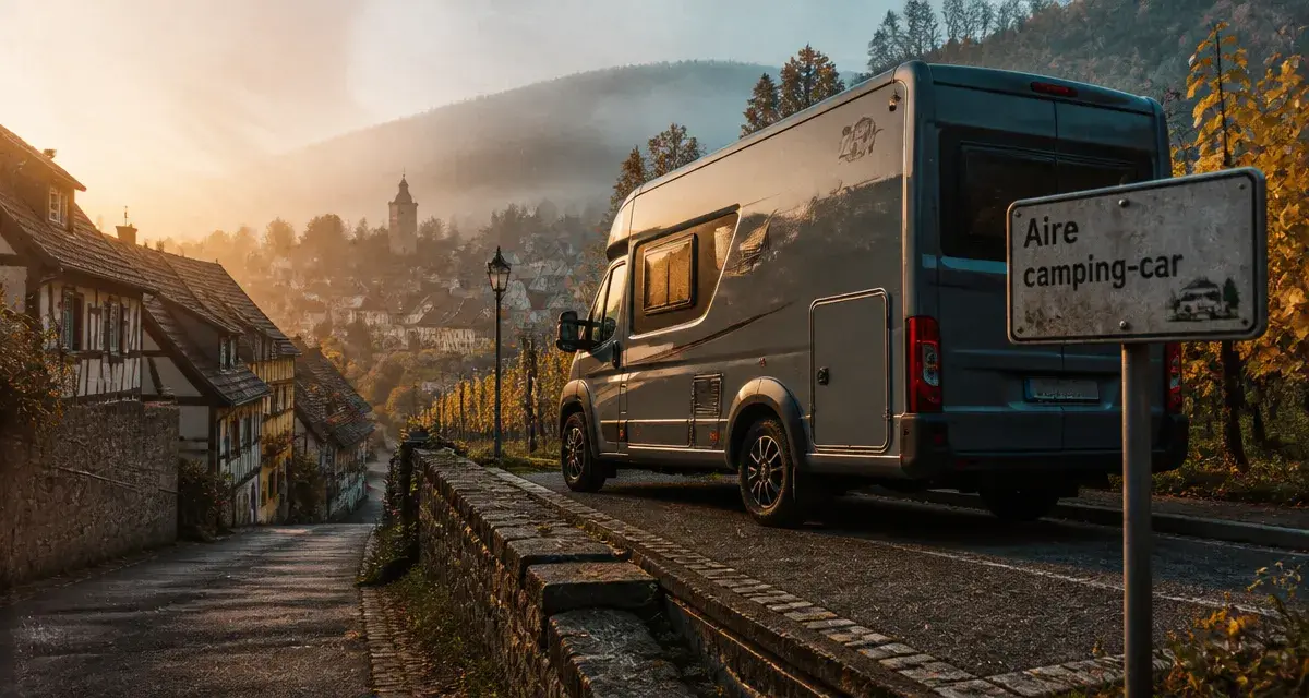Que visiter en Alsace en camping-car : camping-car près de la route des vins et d’un village à colombages