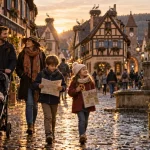 Que visiter en Alsace en famille : café dans un village à colombages