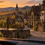 Que visiter en Alsace près de Colmar : village et vignoble à Eguisheim au golden hour