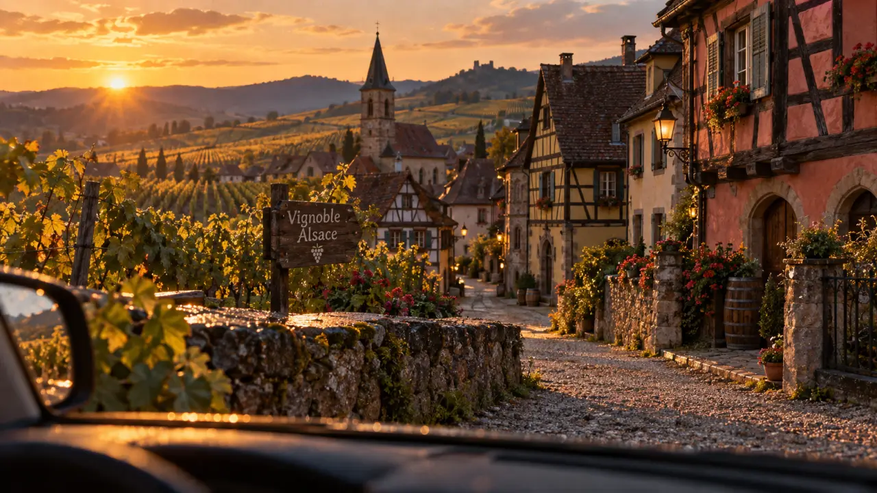 Que visiter en Alsace près de Colmar : village et vignoble à Eguisheim au golden hour