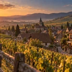 Quelle est la meilleure période pour visiter l alsace : vignoble et village alsacien au coucher du soleil