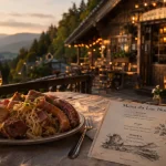 Restaurant Orbey Alsace sur terrasse : choucroute et menu du Lac Noir, golden hour