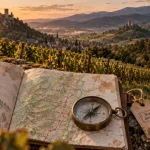 Vacances randonnée Alsace : carnet et carte sur un sentier de vignes et crêtes
