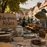 Vide grenier alsace ce week end : objets chinés sur table