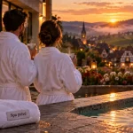 Week end amoureux Alsace spa : couple en spa privé, tasses fumantes