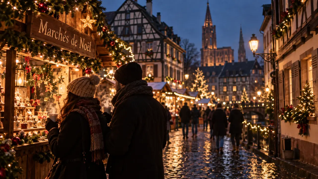 Week end en Alsace marchés de noel : ruelle alsacienne à Strasbourg, illuminations