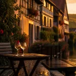 Week end france alsace : canal à Strasbourg, maisons à colombages et vignes au coucher du soleil