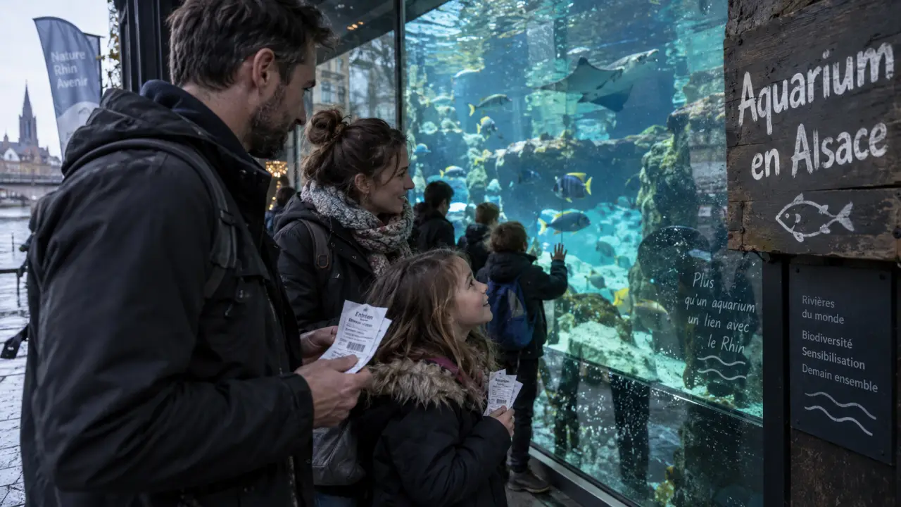 Aquarium Alsace : famille devant une vitrine