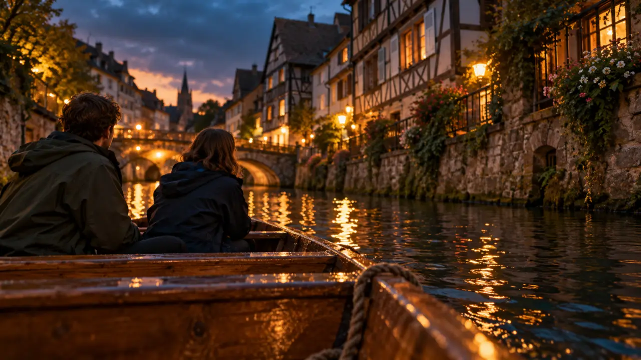 Balade bateau petite venise Colmar sur la Lauch, maisons à colombages