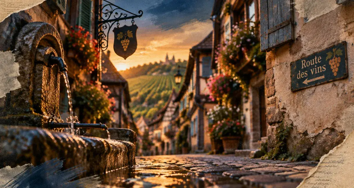 Beautiful villages in alsace : ruelle alsacienne à colombages et vignes