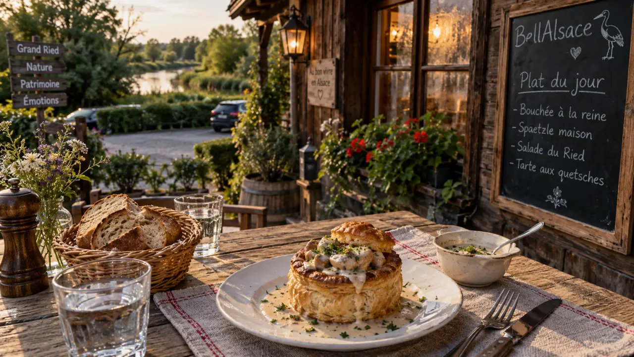 Bell Alsace restaurant à Gerstheim : cuisine alsacienne maison, terrasse, parking gratuit